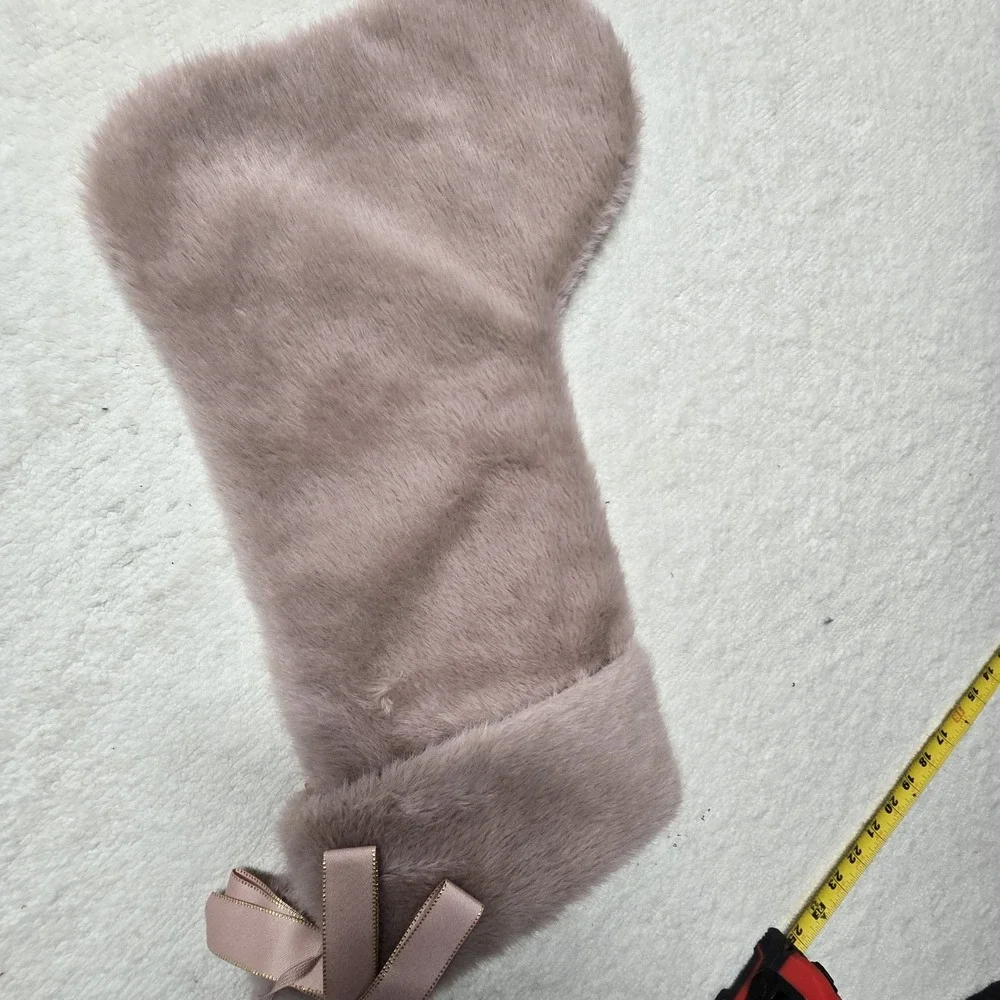 Victoria's Secret‎ Mauve Pink W/ Gold Trim Faux Fur Christmas Stocking New